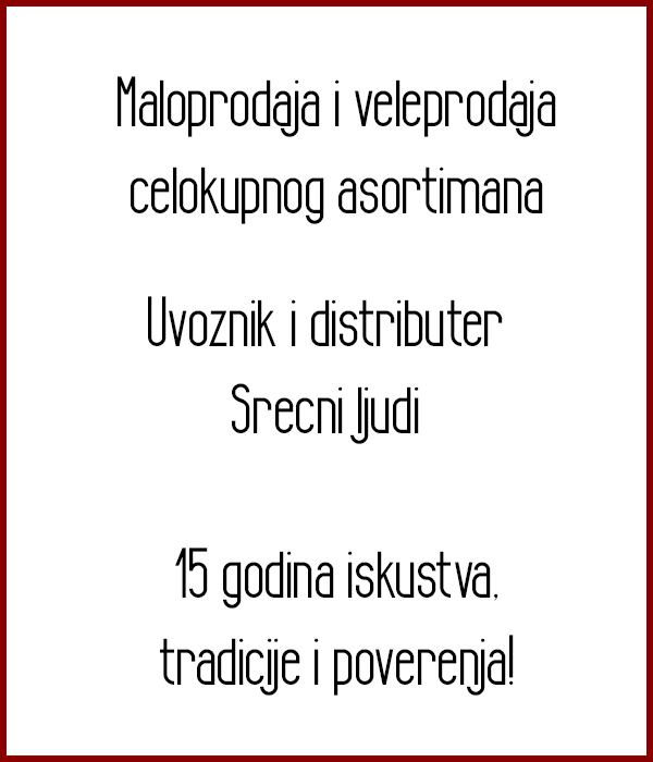 Sex shop Srecni ljudi je uvoznik i distributer celokupnog asortimana. Maloprodaja i veleprodaja seks igracaka.